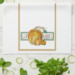 Paño De Cocina Kitchen Towel - Give Thanks | Watercolor Pumpkins 