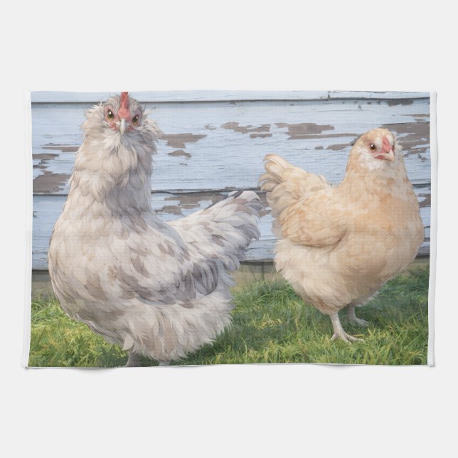 Paño De Cocina Kitchen Towel Two Chickens Farmhouse  (Horizontal)