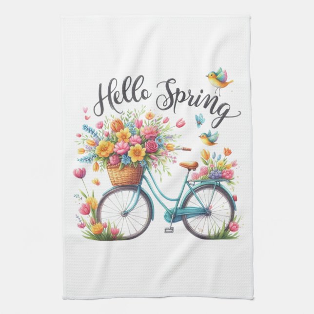 Paño De Cocina Kitchen Towels-Hello Spring Floral Kitchen Towels (Vertical)