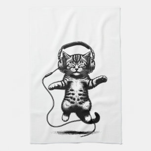 Paño De Cocina Kitten Flotante con audífonos, gato audiófilo