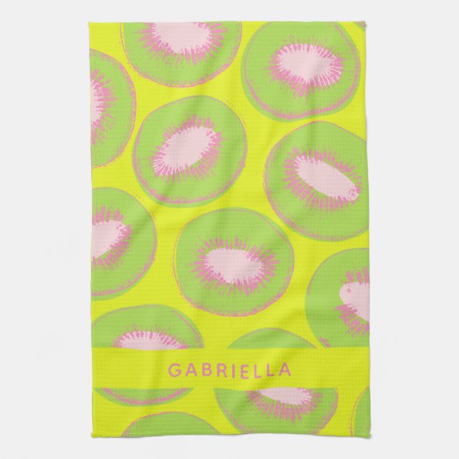 Paño De Cocina Kiwi Pop Art Fruit Pattern Green Pink Personalizad (Vertical)