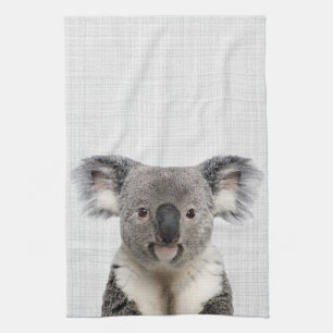 Paño De Cocina Koala con fondo de lino gris