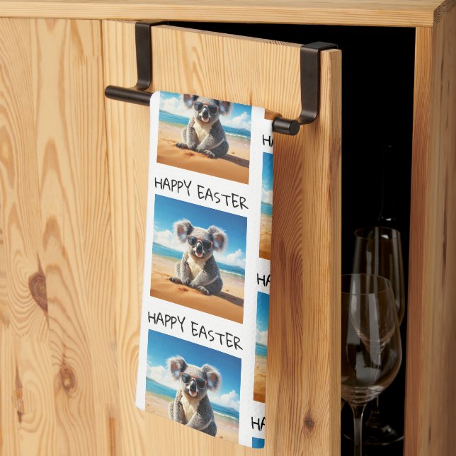 Paño De Cocina Koala en una playa de arena Feliz Pascua (Pliegue de tercios)