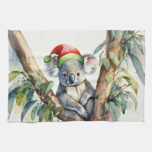 Paño De Cocina Koala Santa Hat sentado en un árbol de goma
