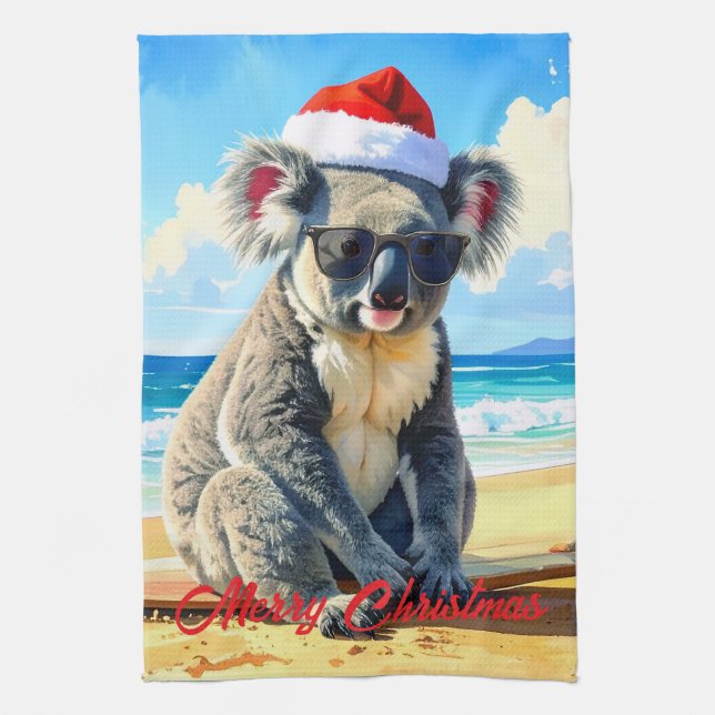 Paño De Cocina Koala Sombrero de Santa Sol y Oleaje  (Vertical)