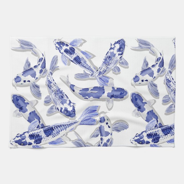 Paño De Cocina Koi azul y blanco (Horizontal)