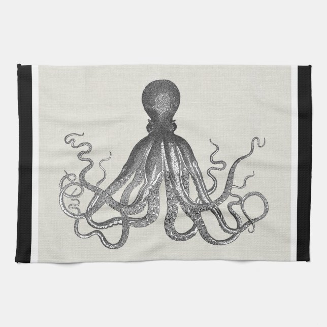 Paño De Cocina Kraken - pulpo gigante negro/Cthulu (Horizontal)