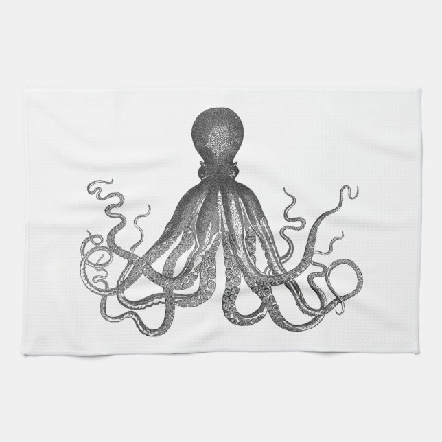 Paño De Cocina Kraken - pulpo gigante negro/Cthulu (Horizontal)
