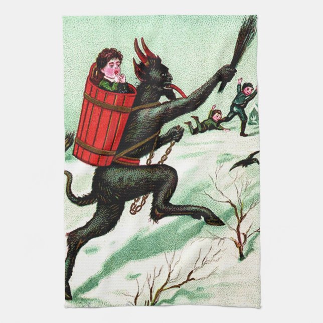 Paño De Cocina Krampus persiguiendo la nieve de invierno de los n (Vertical)