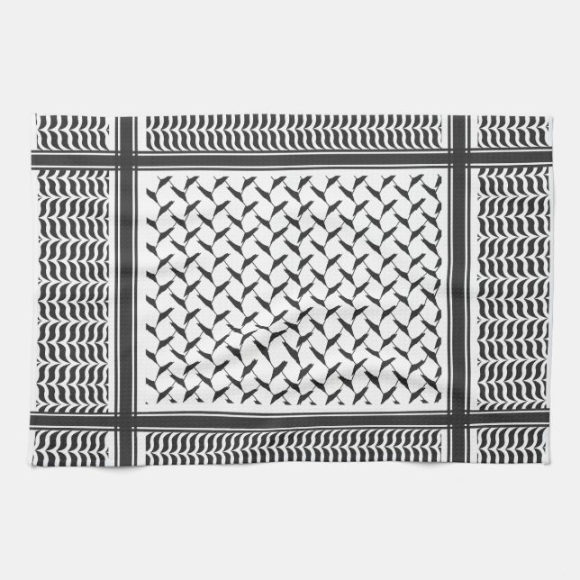 Paño De Cocina Kuffiya jordano palestino blanco y negro (Horizontal)