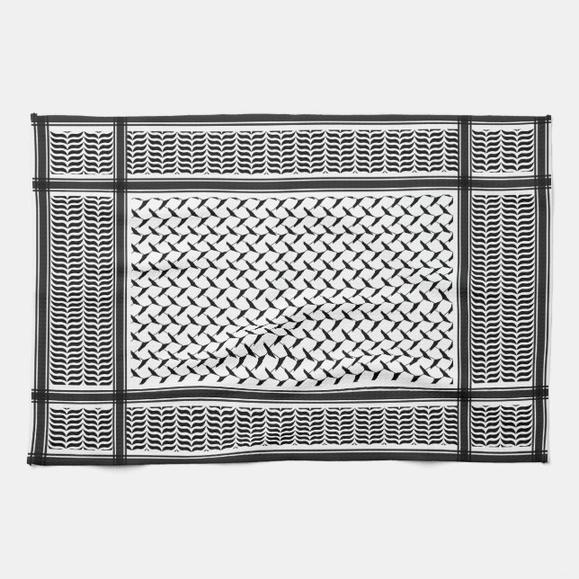 Paño De Cocina Kuffiya jordano palestino shemag negro y blanco (Horizontal)