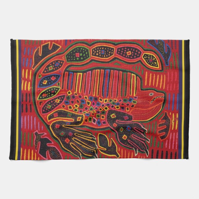 Paño De Cocina Kuna Iguana India Mola (Horizontal)