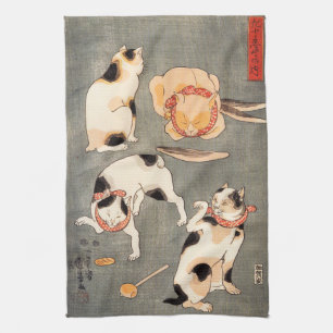 Paño De Cocina Kuniyoshi cuatro gatos
