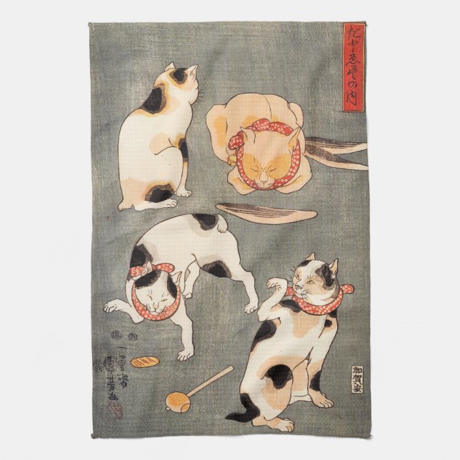 Paño De Cocina Kuniyoshi cuatro gatos (Vertical)