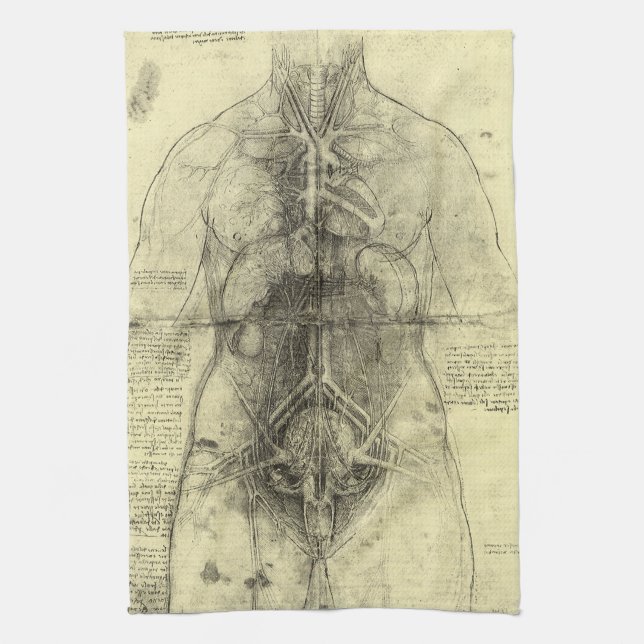 Paño De Cocina La anatomía humana de Leonardo da Vinci (Vertical)