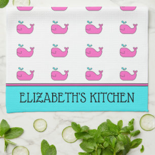 Paño De Cocina La ballena rosa náutico y Aqua personalizada
