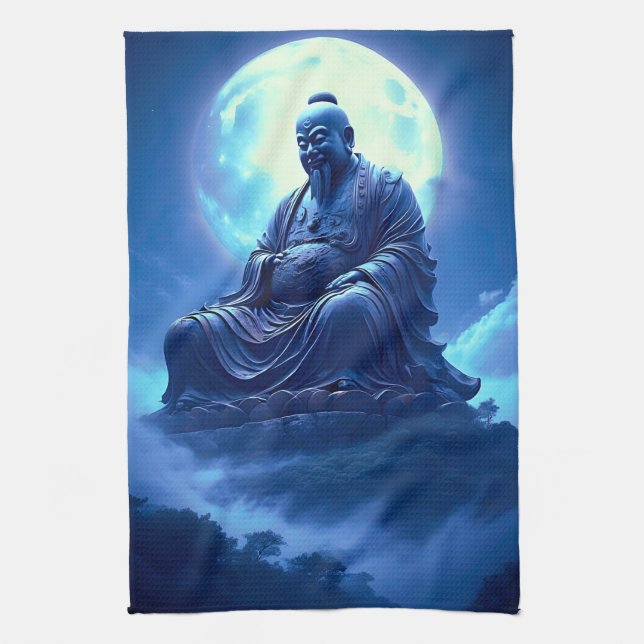 Paño De Cocina La bendición de la Luna sobre la estatua celestial (Vertical)