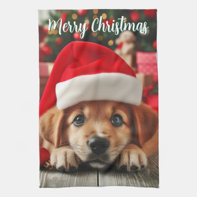 Paño De Cocina La cachorra de los pequeños ayudantes de Santa (Vertical)