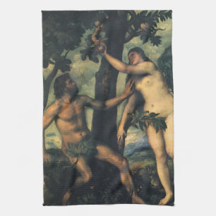 Paño De Cocina La Caída del Hombre; Adán y Eva por Tiziano