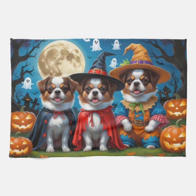 Paño De Cocina La calabaza de perros chinos japoneses Halloween e (Horizontal)