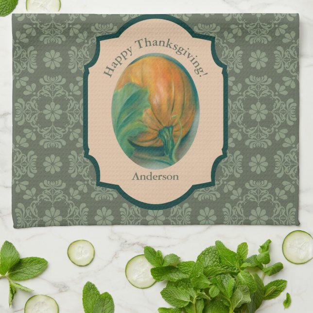 Paño De Cocina La calabaza otoñal y la hoja personalizada Acción  (Doblado)