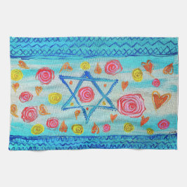 Paño De Cocina La extraña bandera israelí con flores y corazones