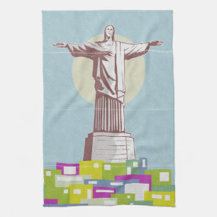 Paño De Cocina La Favela del Afiche de Viaje Cristo Redentor