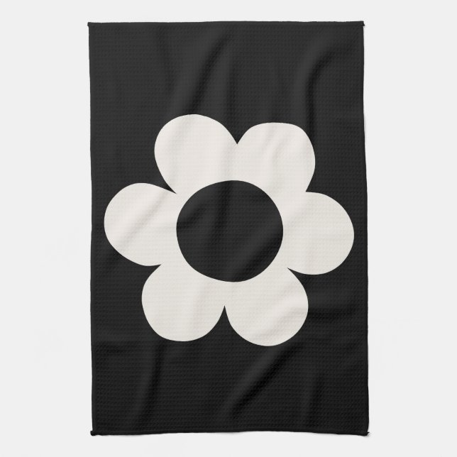Paño De Cocina La Fleur 06 Flor Retro Floral Negra Y Blanca (Vertical)