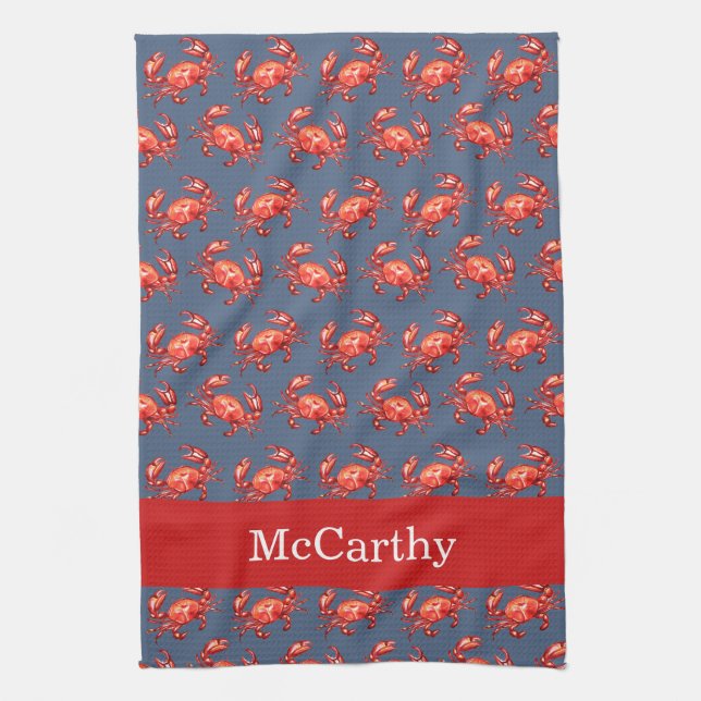 Paño De Cocina La marina personalizada Crab Pattern Summer Beach (Vertical)
