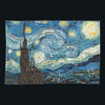 Paño De Cocina La noche estrellada de Vincent van Gogh<br><div class="desc">La noche estrellada es una pintura del artista holandés Vincent van Gogh del poste-impresionista. Pintada en junio de 1889, representa la visión fuera de su ventana del sitio del sanatorio en Santo-Rémy-de-Provence (situada en Francia meridional) en la noche, aunque fuera pintada de memoria durante el día. La pintura está entre...</div>