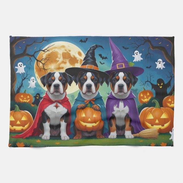 Paño De Cocina La norteamericana Staffordshire Dog Pumpkin Hallow (Horizontal)