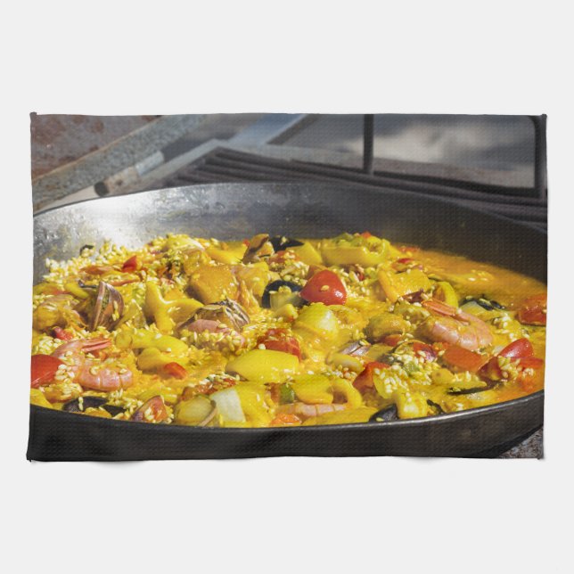 Paño De Cocina La paella se cocina a la parrilla (Horizontal)
