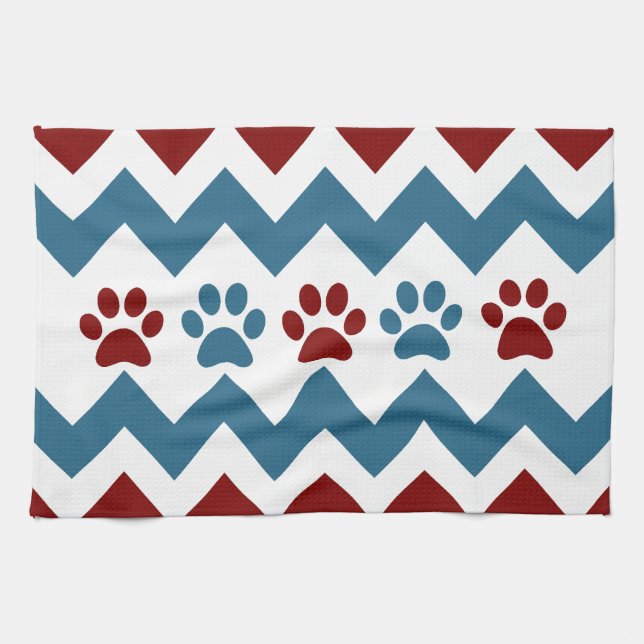 Paño De Cocina La pata azul roja del perrito de Chevron imprime (Horizontal)