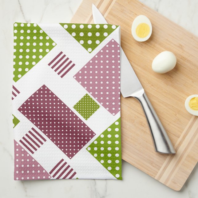 Paño De Cocina La polka verde marrón de patchwork (Doblado Cuarto)