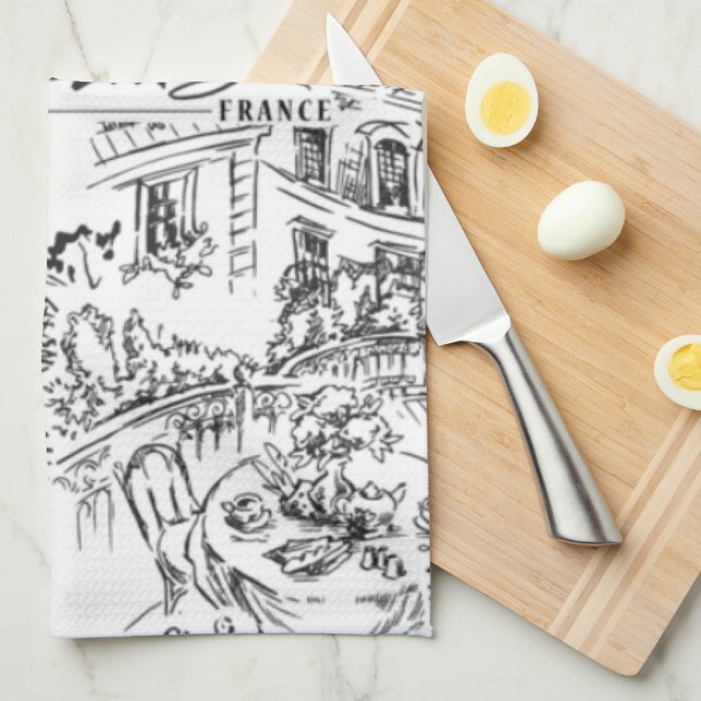 Paño De Cocina La tela Eiffel de París blanco y negro (Doblado Cuarto)