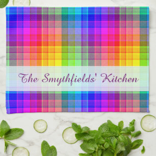 Paño De Cocina La tela escocesa el   colorido del arco iris añad