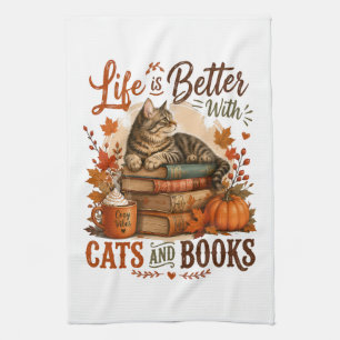 Paño De Cocina La vida es mejor con gatos y libros