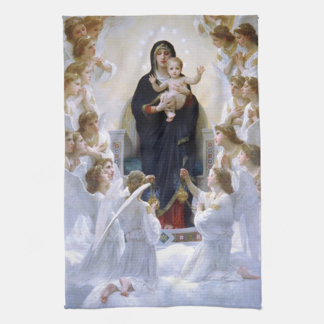 Paño De Cocina La Virgen con los Ángeles de William Bouguereau (Vertical)