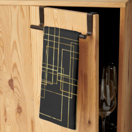 Paño De Cocina Laberinto de oro geométrico moderno sobre negro