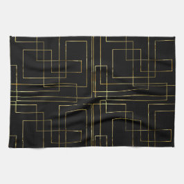Paño De Cocina Laberinto de oro geométrico moderno sobre negro