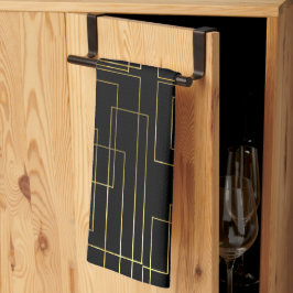 Paño De Cocina Laberinto de oro geométrico moderno sobre negro