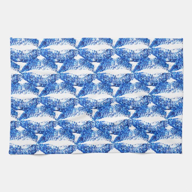 Paño De Cocina Labios de Purpurina azul (Horizontal)