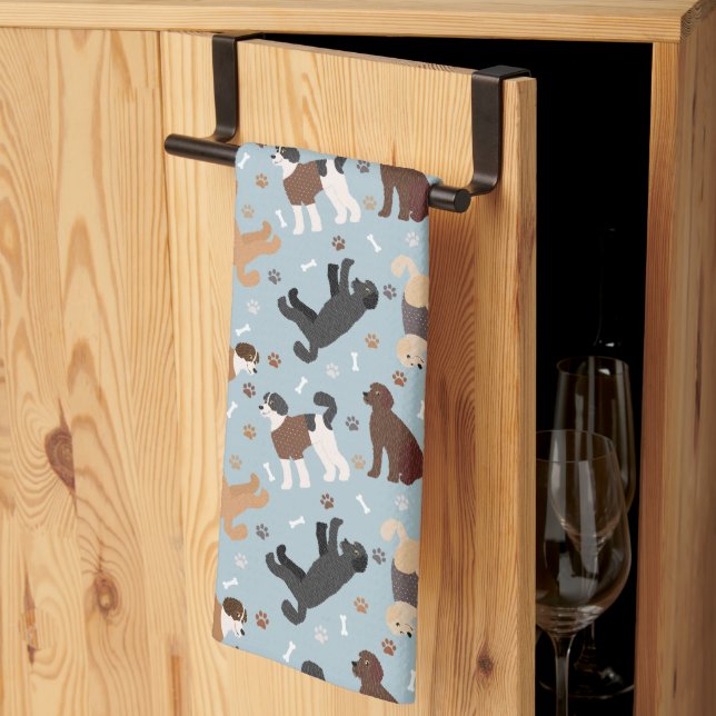 Paño De Cocina Labradoodle / Goldendoodle Bones y Pastas (Pliegue de tercios)