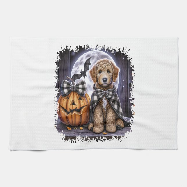 Paño De Cocina Labradoodle perro Halloween cuadrado (Horizontal)