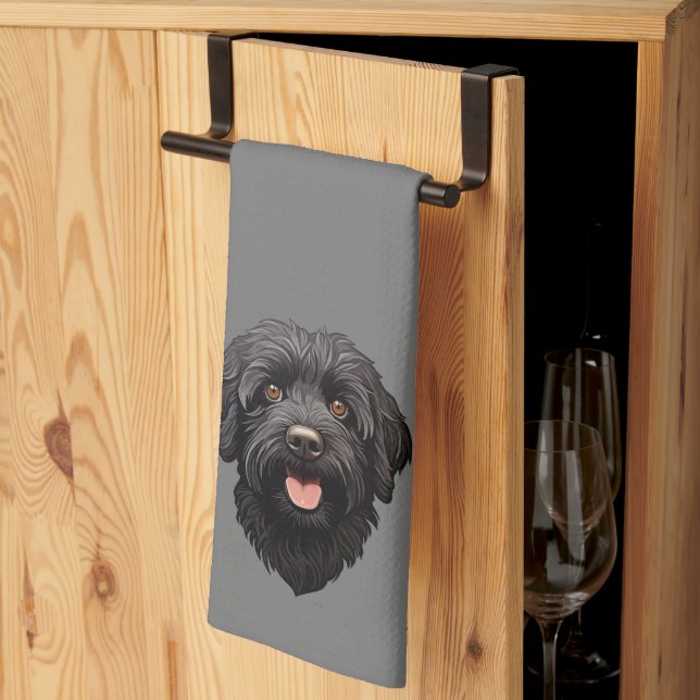 Paño De Cocina Labradoodle Perro Negro (Pliegue de tercios)