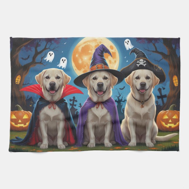 Paño De Cocina Labrador perros calabaza Halloween es gracioso (Horizontal)