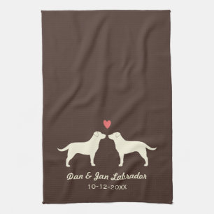 Paño De Cocina Labradores Retriever amarillos con corazón y texto