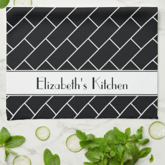 Paño De Cocina Ladrillo de mosaico blanco y negro personalizado