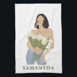 Paño De Cocina Lady Holding Bouquet De Flores Green Abstract Art<br><div class="desc">Lady Holding Bouquet De Flores Green Abstract Art</div>