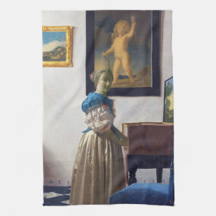 Paño De Cocina Lady parada en un Virginal, Johannes Vermeer